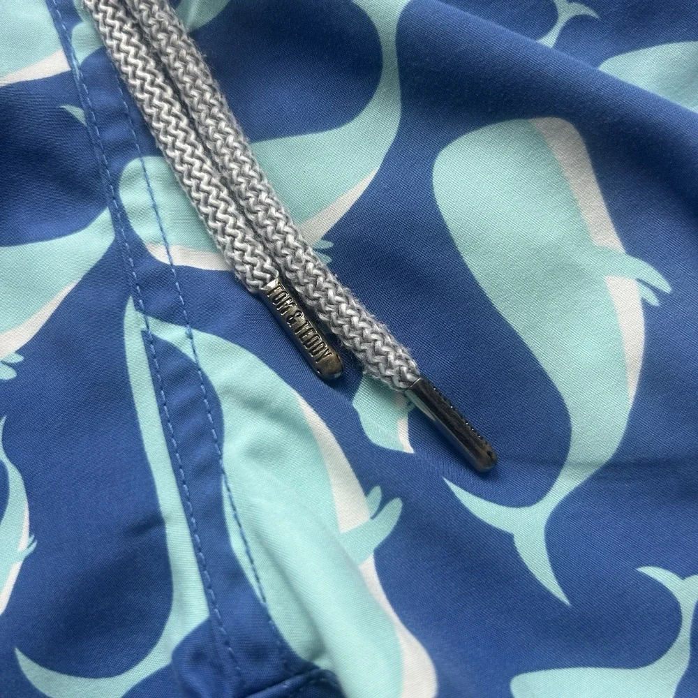 Boys Tom & Teddy Lined Swim‎ Trunks Size 3/4 Blue with Blue Sharks Colorful